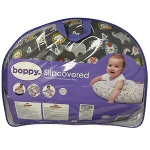 Boppy Pillow Slipcovered Feeding Infant Support Gray Safari Animal Print Nursing